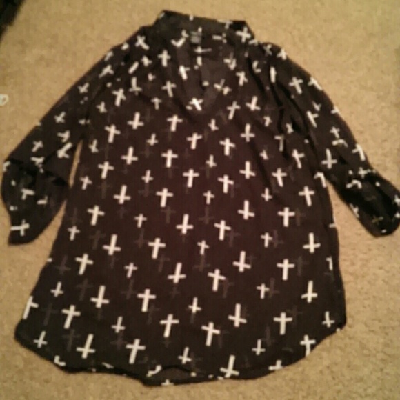 Rue 21 sheer top with crosses. Size medium