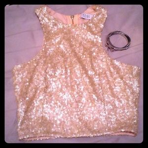 Tobi light pink sequin crop top