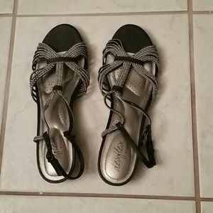 Silver open toe flats