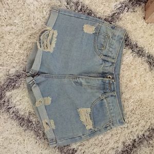 Denim ripped high waisted shorts