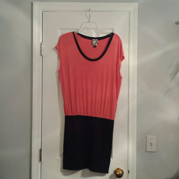 Coral and Black T shirt Dress