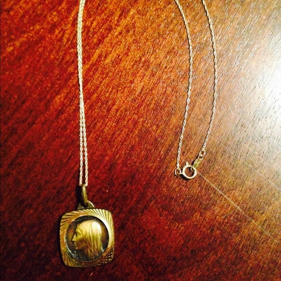 Virgin Mary 14k gold necklace