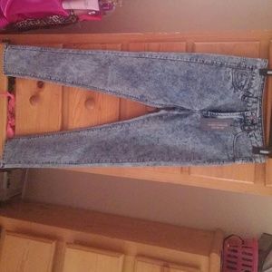 Dark acid washed high waisted jeans