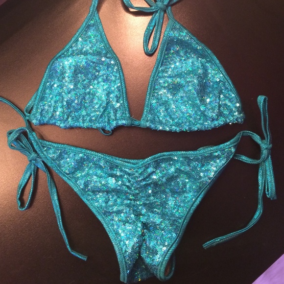 Other - Blue Sequin Scrunch Bikini