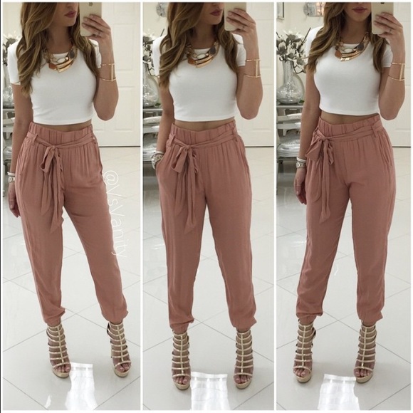 Blush high waisted trousers