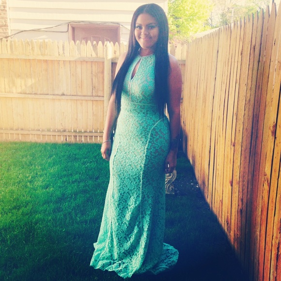 Mint green open back gown