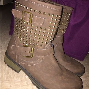Adorable Brown Studded Moto Booties