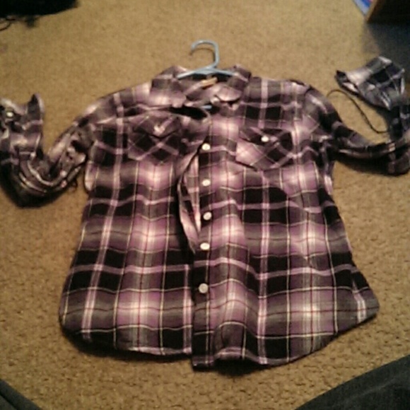 Mossimo purple and black plaid flannel. Size large