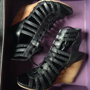 Black lace up wedges