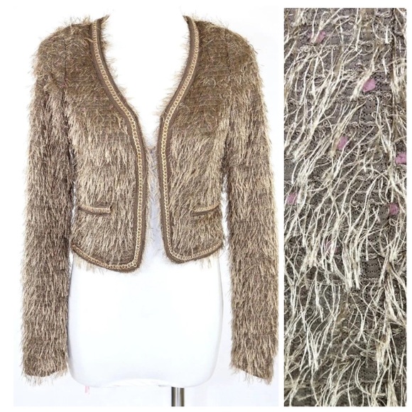 Bronze Brown Chain Detail Shag Jacket T1 XS - Picture 1 of 4