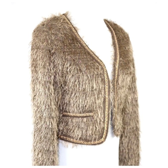 Bronze Brown Chain Detail Shag Jacket T1 XS - Picture 3 of 4