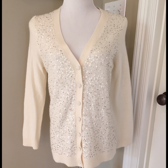 Talbots Sweaters - Talbots cream sequined front cardigan NWT