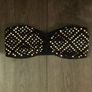 NWT black beaded bandeau with lace back