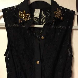 Black Lace Dress With Gold Accents.