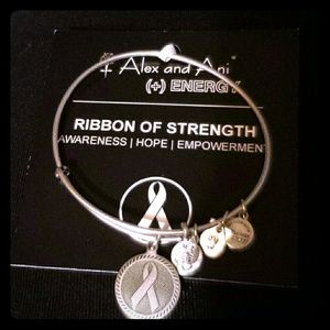 Silver ribbon of strength bracelet