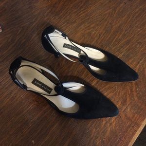 Anne Klein Black Leather & Suede Heels
