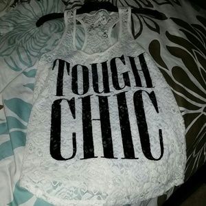 Express tough chic racer back lace top