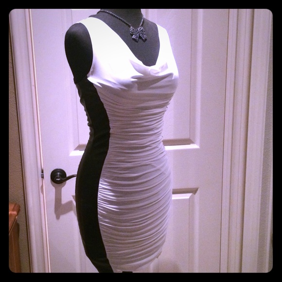 Very sexy white and black pleather cocktail dress