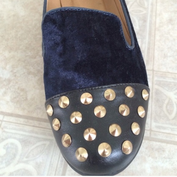 studded leather toe velvet loafers