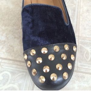 studded leather toe velvet loafers