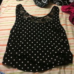 Polka dot crop top with lace back