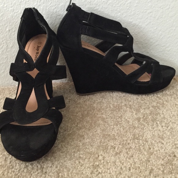 Top Moda brand wedge heels velvet black