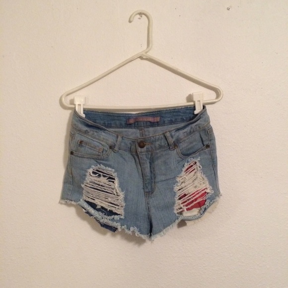 High Waisted Shorts with American Flag Pocket