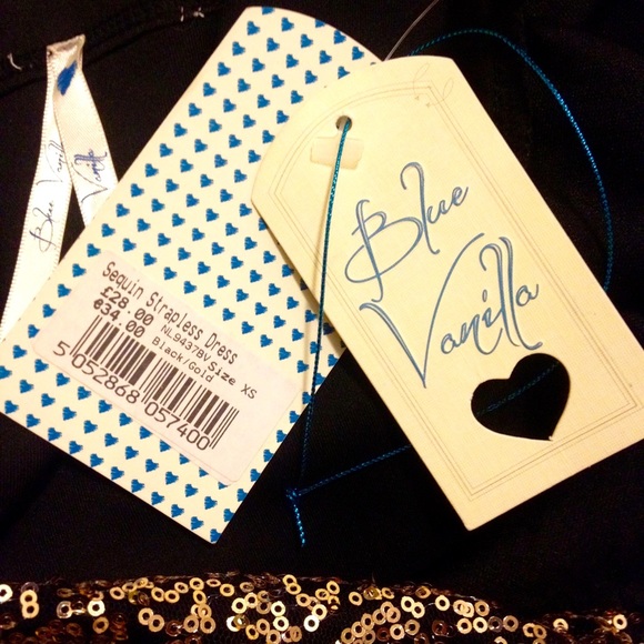 Black and Gold strapless sequin dress. - Picture 3 of 4