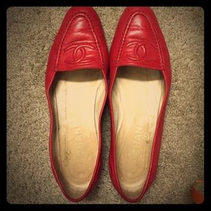 Vintage Chanel red lambskin loafers RARE