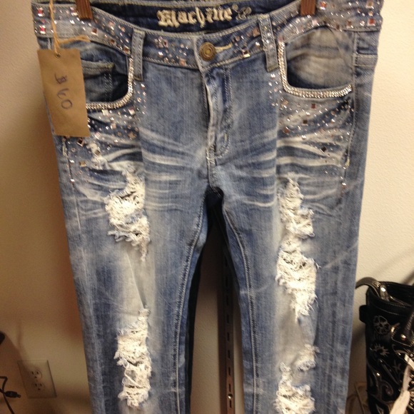 Rhinestone distressed machine jeans - Picture 2 of 4