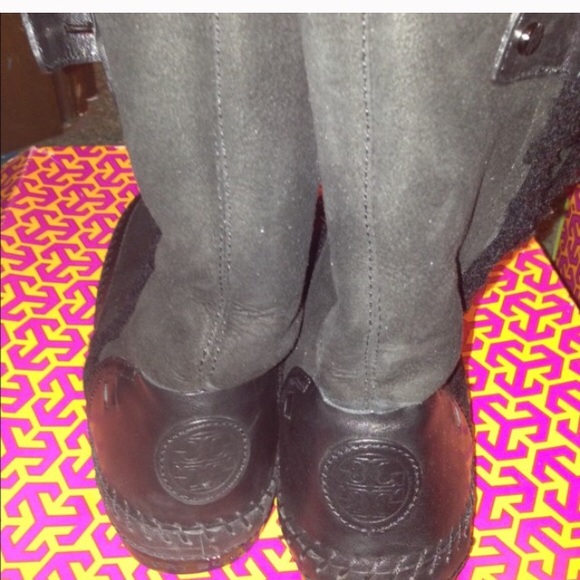 Tory Burch black fur booties