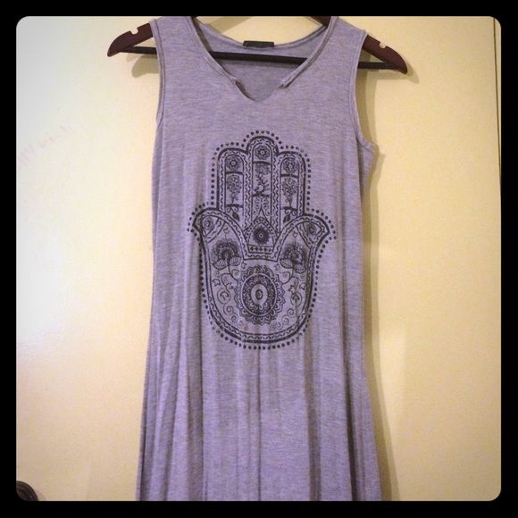 Gray maxi dress with tribal print