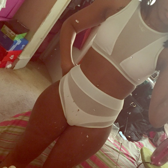 White mesh 2 piece bathing suit
