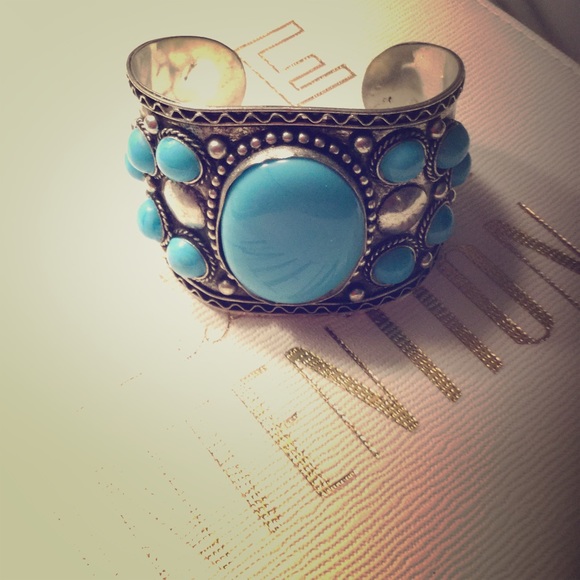 Boho Silver and turquoise wrist cuff