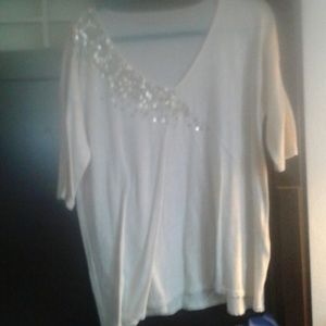 Heather creme colored shirt with gold sequins