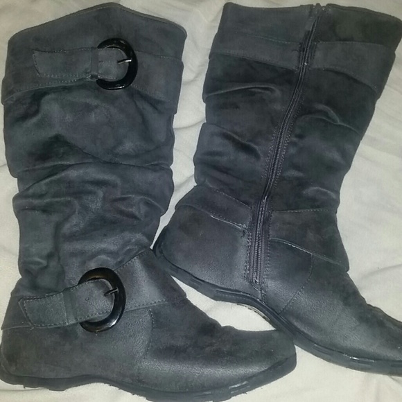 Gray faux suede boots