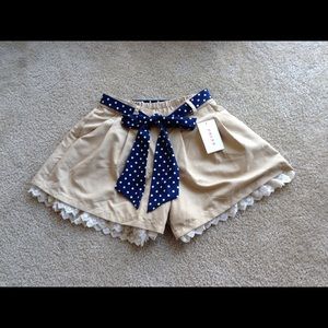 Khaki wide leg lace culottes with belt