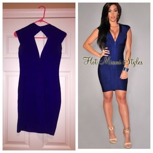 Hot Miami Styles Navy Zipper Front Bandage Dress
