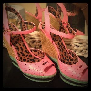 Jessica Simpson pink and turquoise wedges