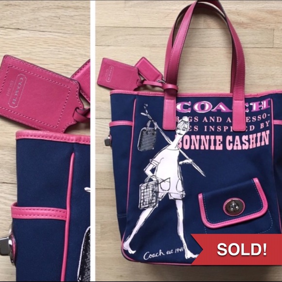 Coach Handbags - Navy Coach Bag with Pink Pipping