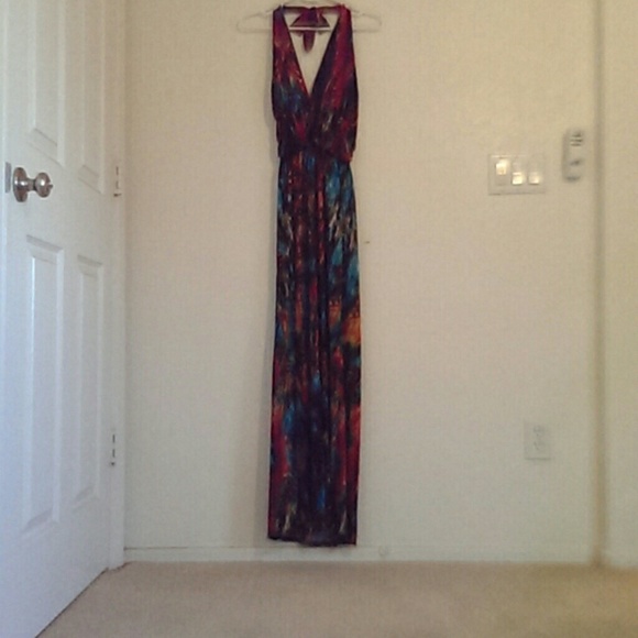 ON HOLD FOR SALE multi-color maxi halter dress