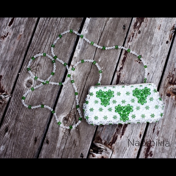 NaomiHa Handbags - Handmade green and clear acrylic beaded crossbody