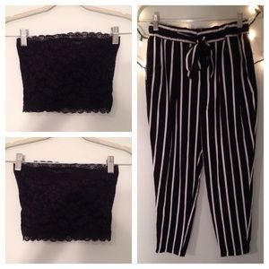 ❌SOLD❌ lace cropped top and B&W striped pants