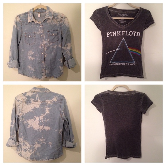 Bundle🎀 Faded denim button up with Pink Floyd tee