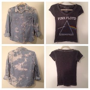 Bundle🎀 Faded denim button up with Pink Floyd tee