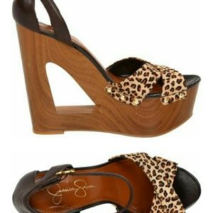 Jessica Simpson Leopard, Leather &Wood Wedge