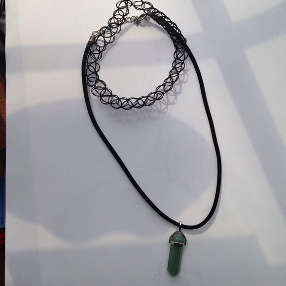 tattoo choker and green Quartz choker set