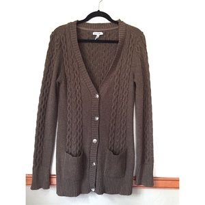 Brown with confetti neon colors mixed in cardigan