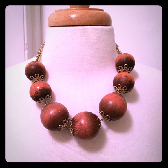 Brown orange gold plated ball necklace