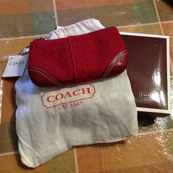 Red Coach keychain coin pouch NWT